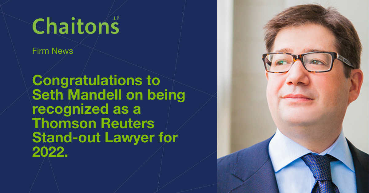 Seth Mandell recognized as Thomson Reuters Standout Lawyer for 2022.